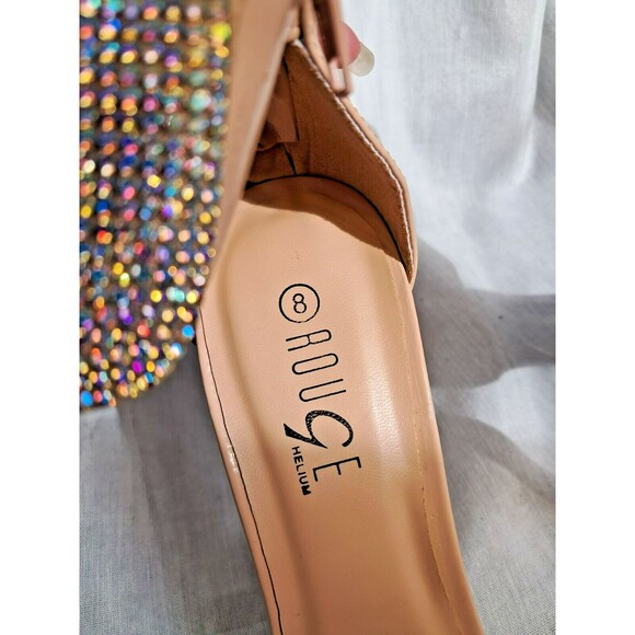 Rouge Pouch Iridescent Rhinestone Heels Square Toe Nude Patent Women's 8 - Picture 10 of 14
